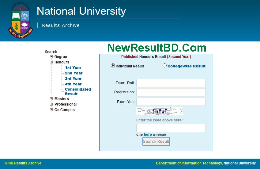 Honours 3rd Exam Year Result For National University